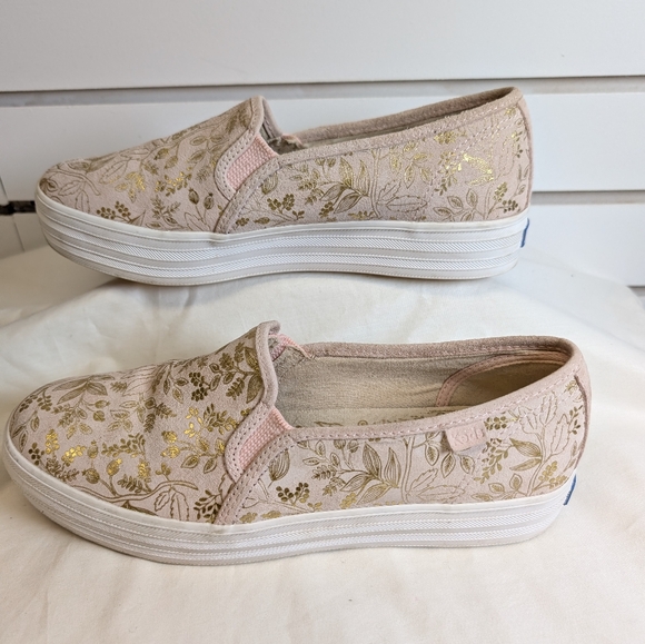 Keds x Rifle Paper Co Triple Decker Shoe Floral Blush Pink Gold Slip-On Size 8.5 - Picture 6 of 8